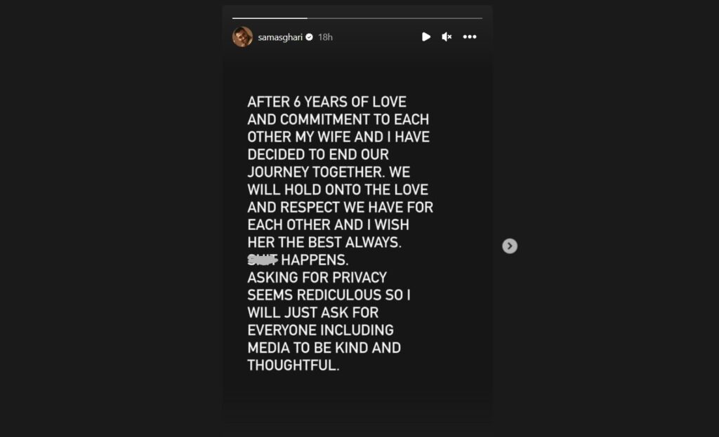 Sam Asghari released an official statement on Instagram