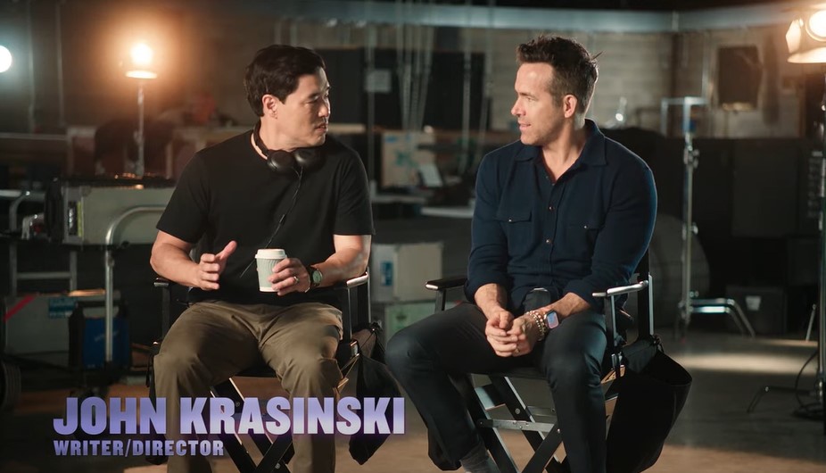 Randall Park with Ryan Reynolds in the BTS of "IF"